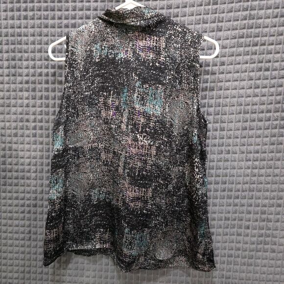 90s Satin Sleeveless NeckTie Top SzM Y2K Whimsigoth Flowy Black Teal Punk Urban - Picture 8 of 12